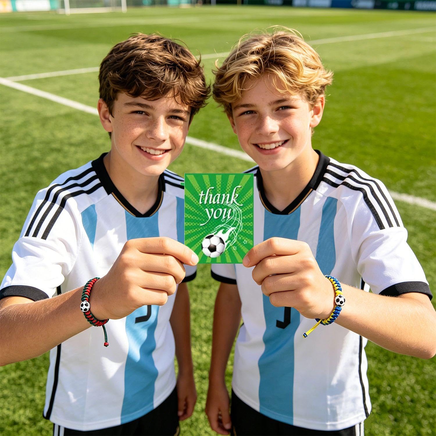 2 Deportes Pulseras De Fútbol con Motivo De, 1 Tarjeta De Felicitación Y Envolvente, Ajustable Trenzado Niño De Pulsera, De La Copa del Mundo De Recuerdos.