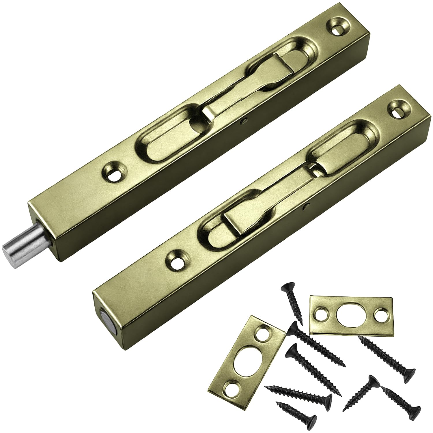 Prmape 2 Pieces Door Flush Bolt Latch Lock Slide Bolt Lock for Concealed Door 304 Stainless Steel Brushed Slide Latch for Wooden French Doors(Verdigris Finish) — image 1