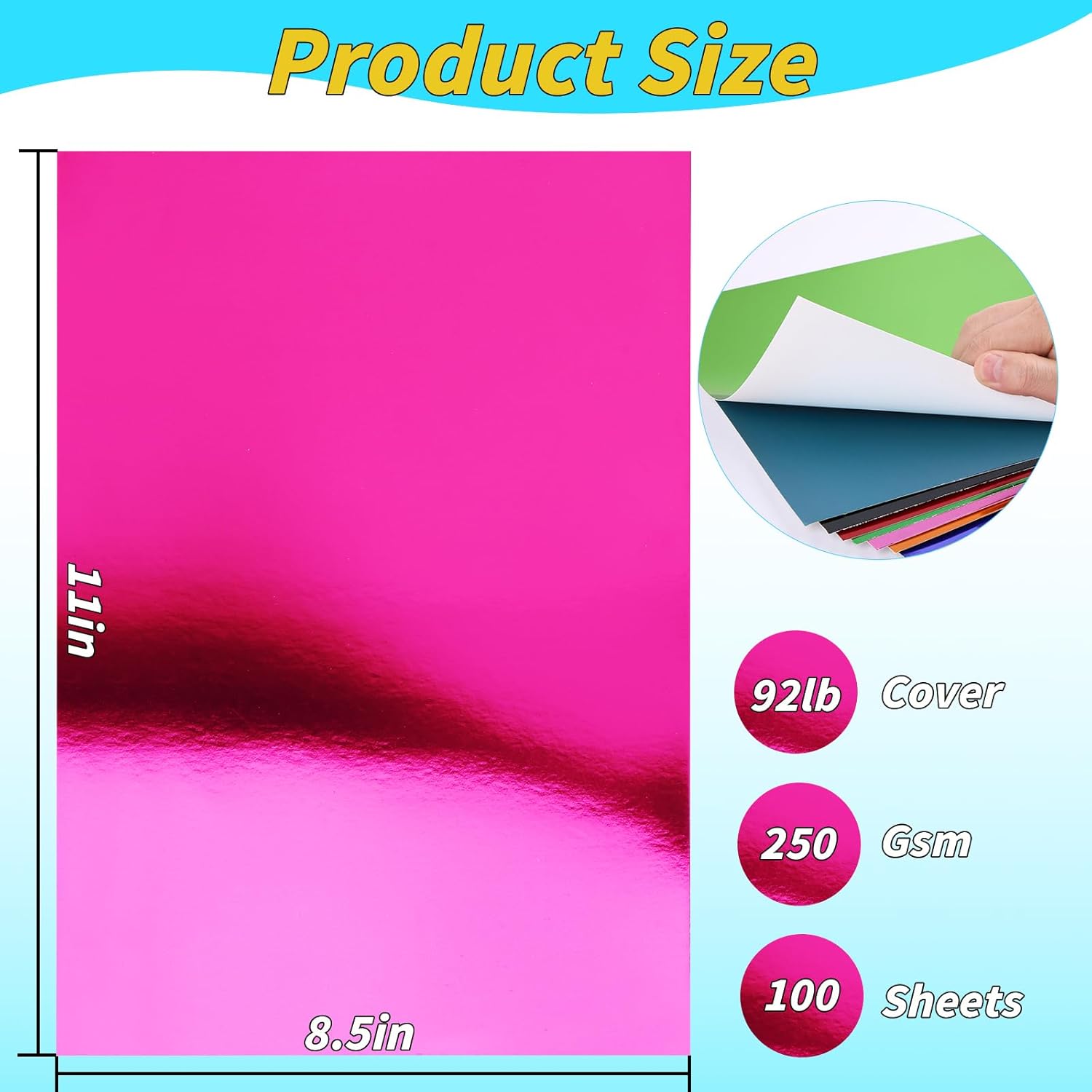 100 Sheets Metallic Mixed Cardstock Paper Bulk,Foil Board Paper 8.5" x 11", Mirror Finish Surface, Assorted Mixed Glitter Paper 250gsm for Crafting Card Making Invitations Decorations