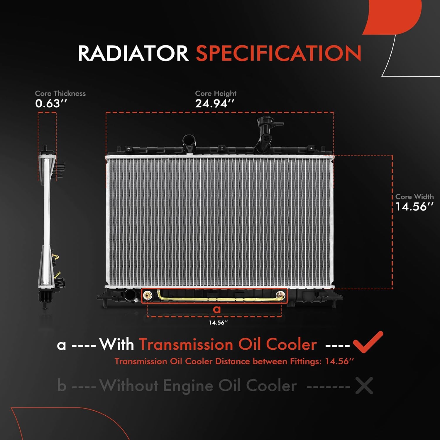 A-Premium Engine Coolant Radiator Assembly with Transmission Oil Cooler Compatible with Kia Rio Rio5 2007 2008 2009 2010 2011, 1.6L, Automatic Transmission, Replace# 25310-1G061