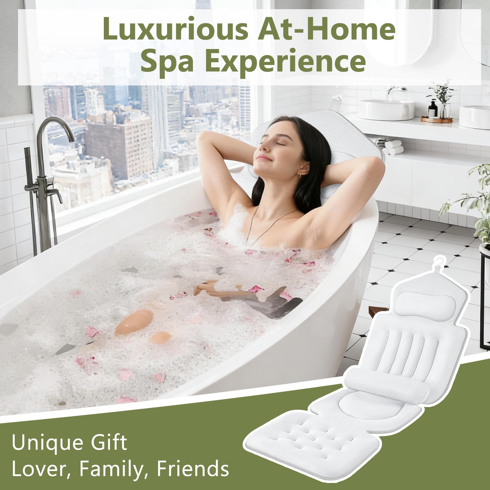 Coussin de Bain Complet pour Le Corps - avec Appui-tête - Support Lombaire