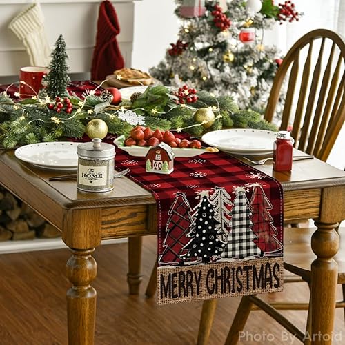 Miniatura 2 de Artoid Mode Camino de mesa de Navidad con diseño de búfalo negro y rojo, decoración de mesa de comedor para decoración de fiesta del hogar, 13 x 60