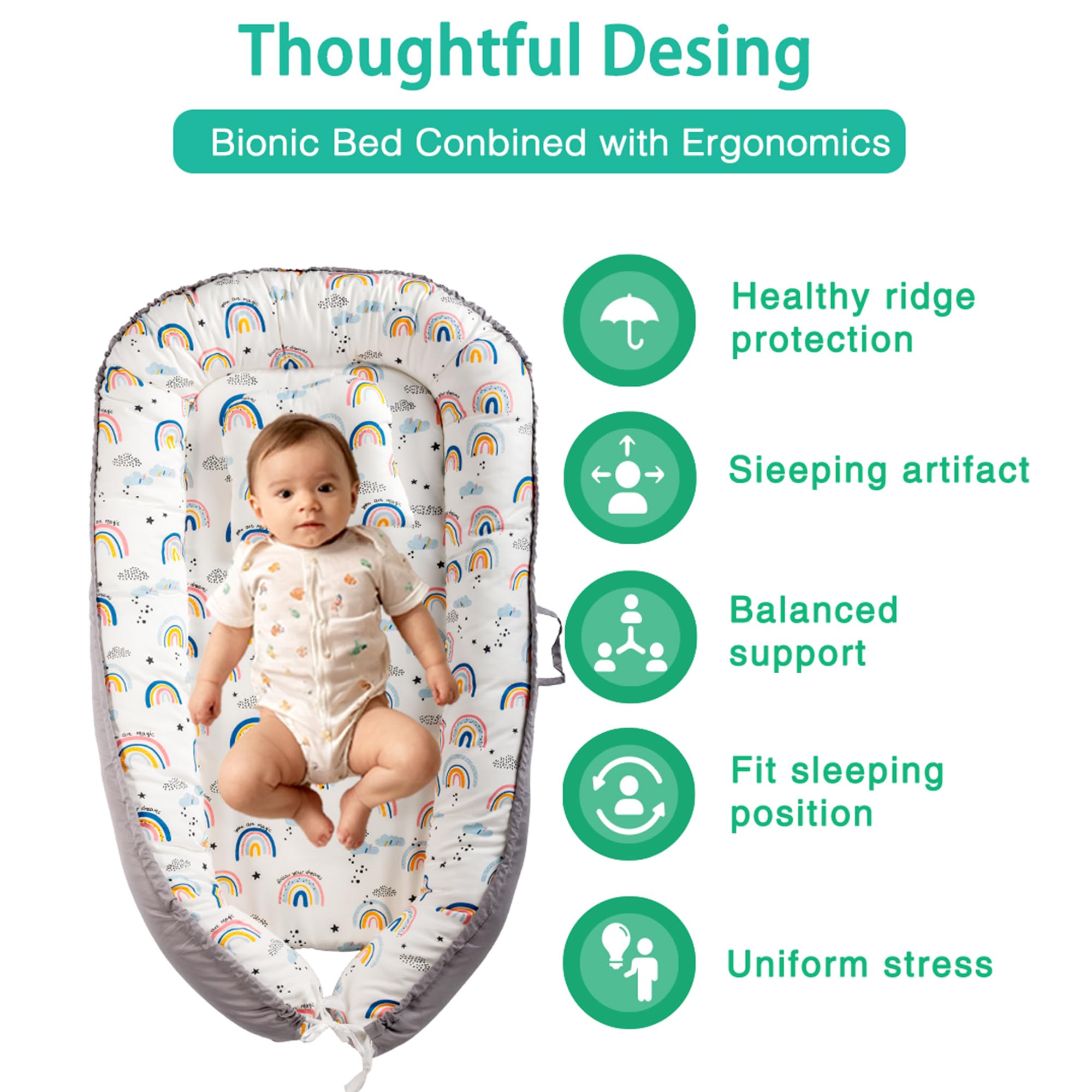 Baby Nest Pod für Neugeborene, Babyliege für 0-12 Monate Jungen Mädchen, 100% Baumwolle Baby Schlafnest, Baby Essentials für Neugeborene, Baby Geschenke (Grau)