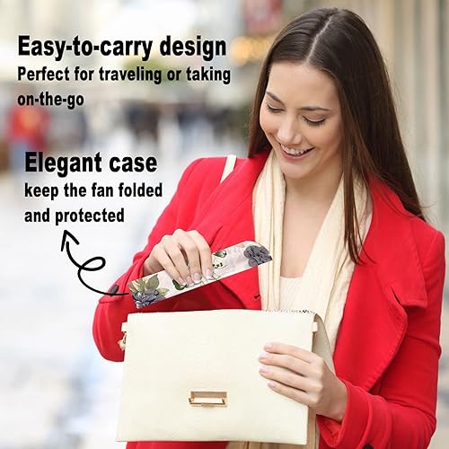 Miniatura 6 de Abanico de mano plegable para mujer, plegable, chino, japonés, vintage, de seda de bambú, ideal para sofocos, iglesia, EDM, festivales, bailes y