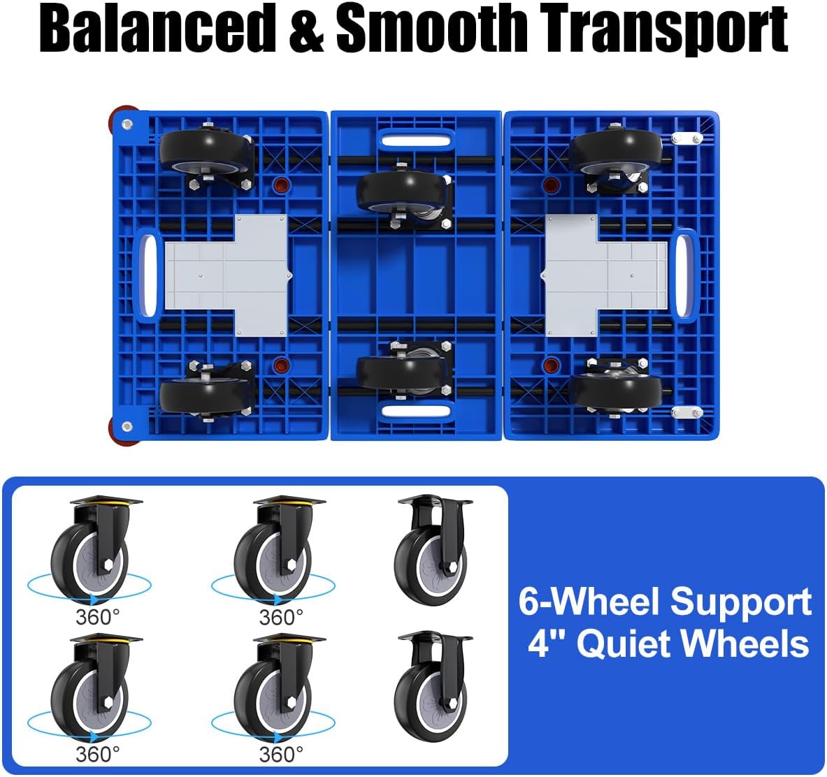 WUD 1323 lbs Heavy Duty Folding Platform Cart with Extendable Deck (31''–39''), 6-Wheel Support, 4'' Quiet Casters, Thick Reinforced Flatbed Dolly for Warehouse, Garage & Moving