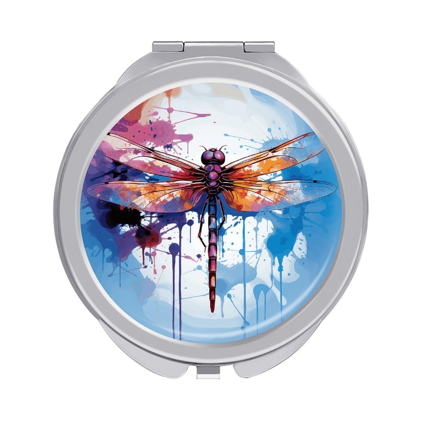 JTREHY Colorful Abstract Dragonfly Makeup Mirror Portable Folding Mirror Compact Travel Mirrors 2-Sided Round Pocket Mirrors Cute Handheld Beauty Mirror for Handbag Purse for Women Gift