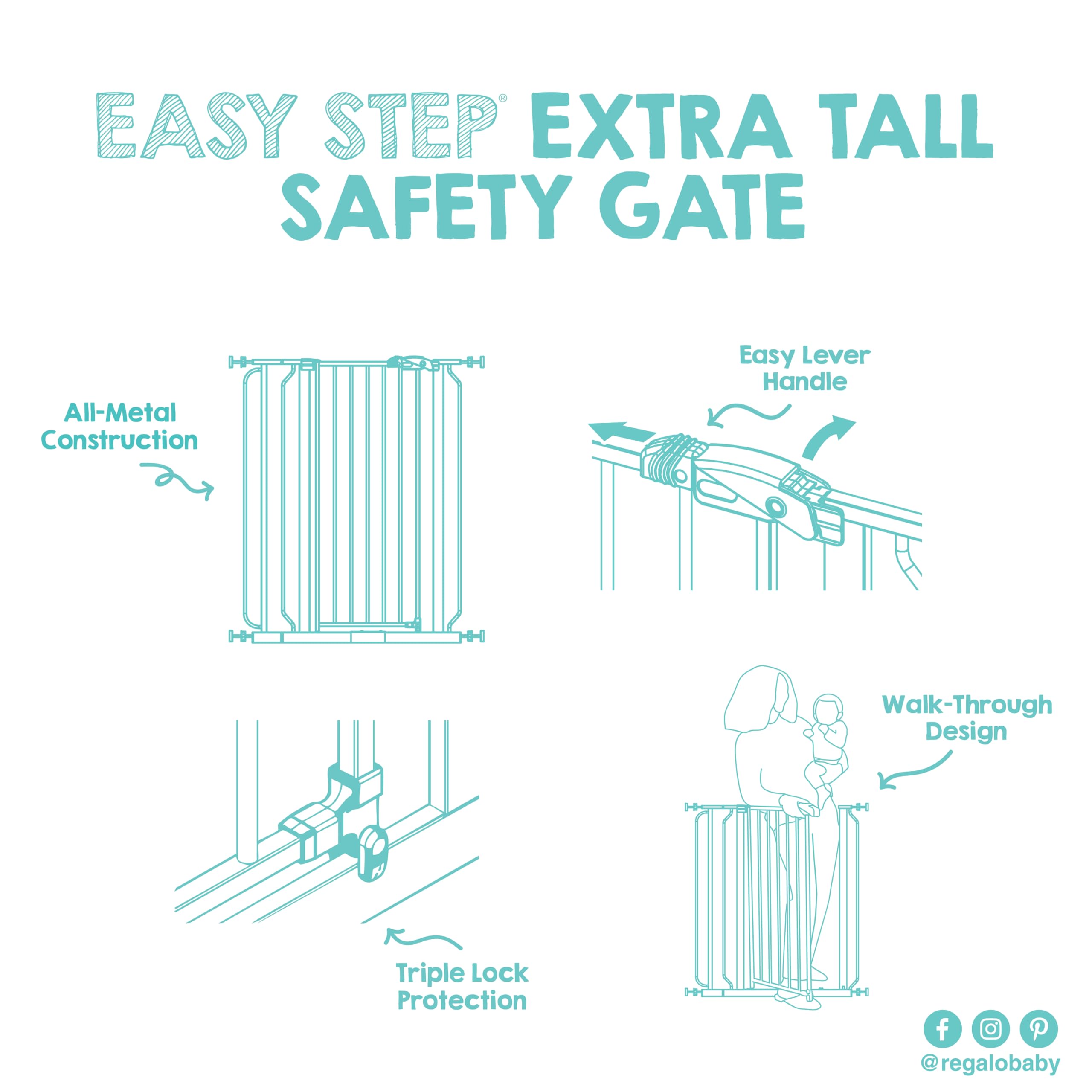 Regalo Easy Step Walk Thru Baby Safety Gate with Included Extension Kit (104 cm, Black) — view 11