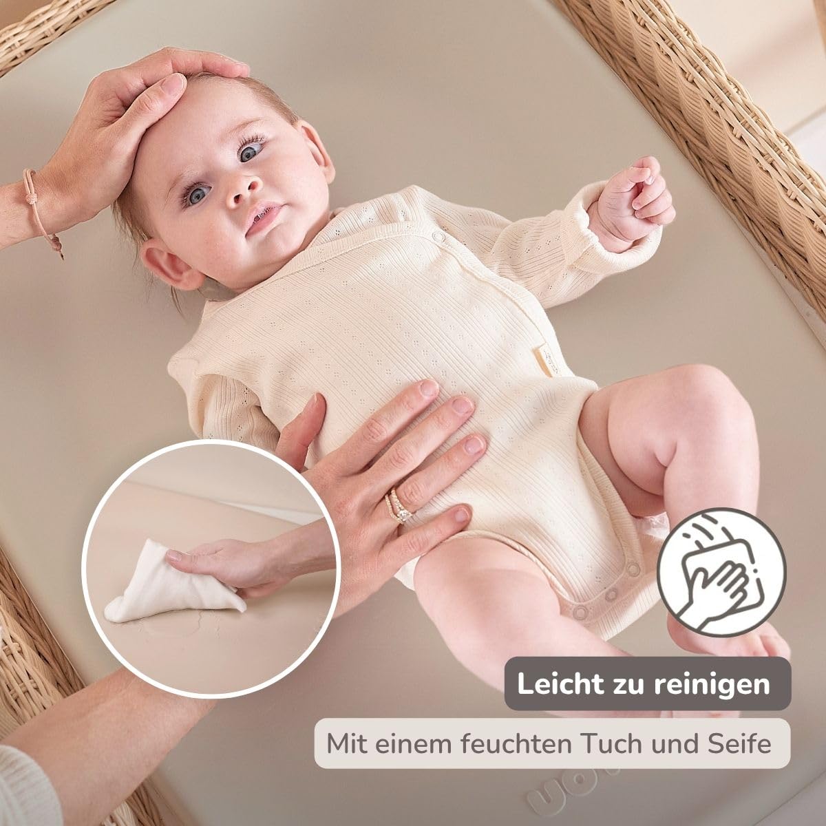 Nattou Wickelauflage - Wickelauflage Abwaschbar und wasserdicht auf PU-Schaum - Leicht und weich Baby Wickelunterlage - Wickelunterlage mit erhöhten Rändern - 50x70 cm - Tonfarben