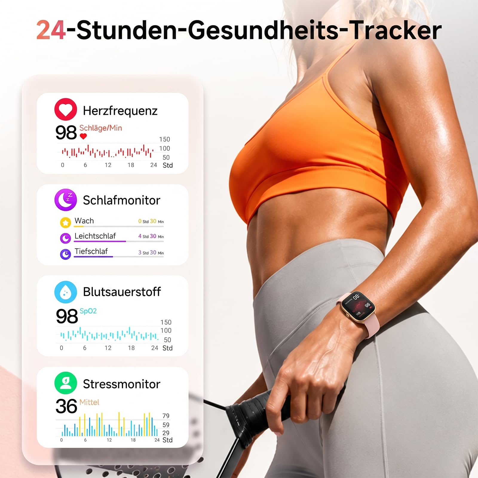 Smartwatch Damen Herren 1,75" AMOLED Fitnessuhr mit Bluetooth Telefonie, 24/7 Herzfrequenz Stress Schlafmonitor, 120+ Sportmodi & Sprachassistent, 3 ATM Wasserdicht, Sportuhr für Samsung Android iOS
