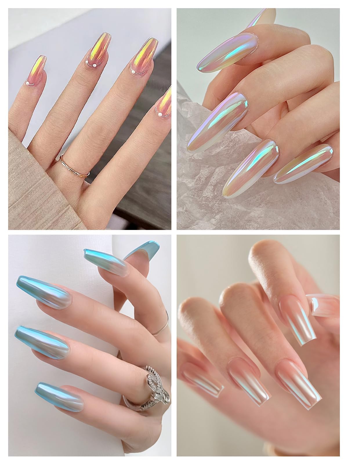 8 BoîTes Chrome Ongles Nail Art, Chrome Nails avec 8 BâTons de Fard à PaupièRes, Poudre NacréE Ongle Nail Art Miroir PigmentéE Perle Holographic Nails Powders DéCoration Design Chromé