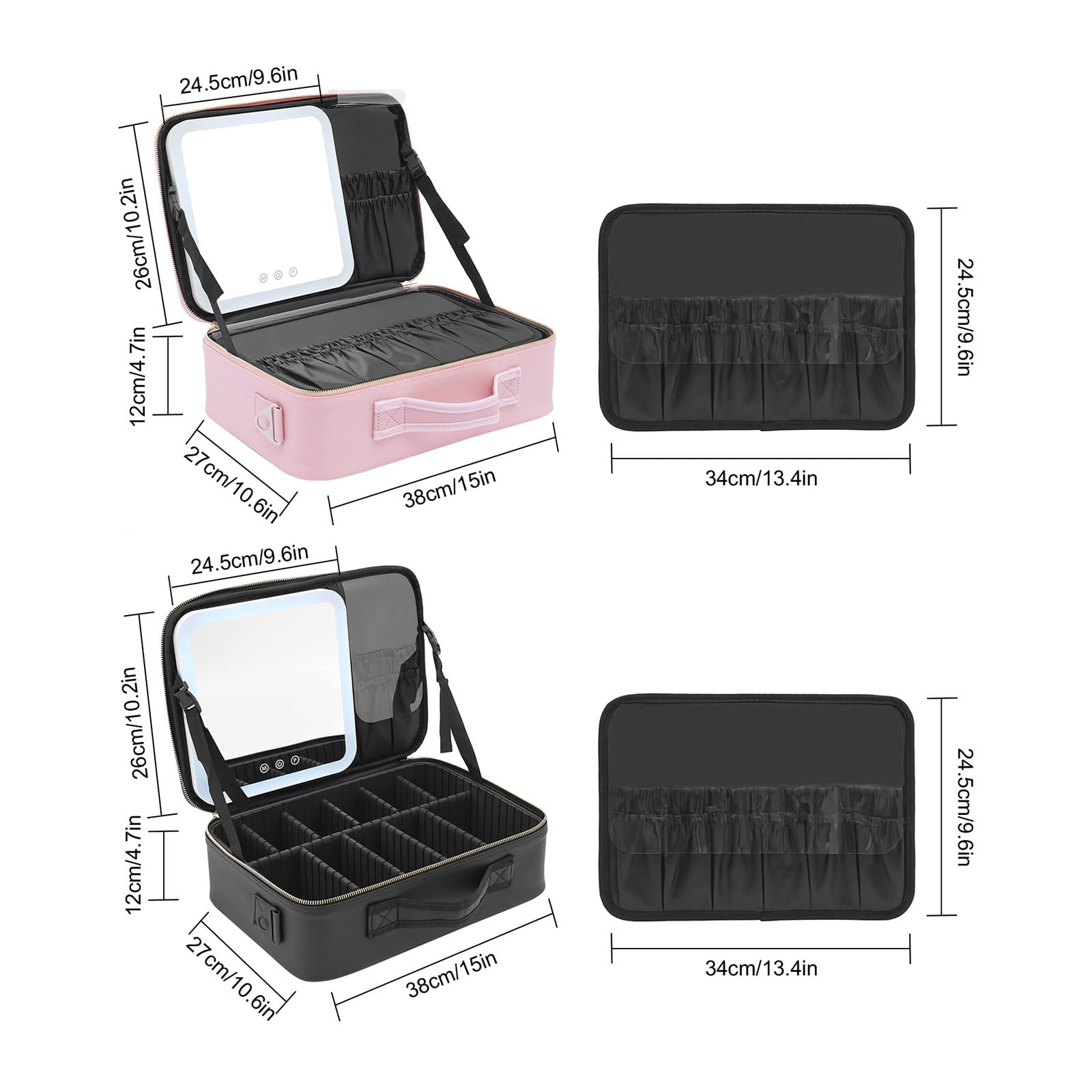Make-up Tasche Mit LED Spiegel, große Kapazität Make-up Tasche Werkzeug Aufbewahrungstasche, Make-up Pinsel, Kosmetik Aufbewahrungsbox Tragbar Zwei Farben (rosa)