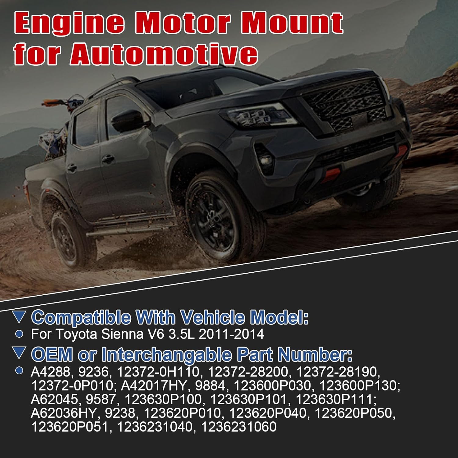4Pcs Engine Motor Mount Compatible with Toyota Sienna V6 3.5L AWD 2011-2014 Transmission Mount Set, Replace A4288 A42017HY A62045 A62036HY, Black, CA-EM0530