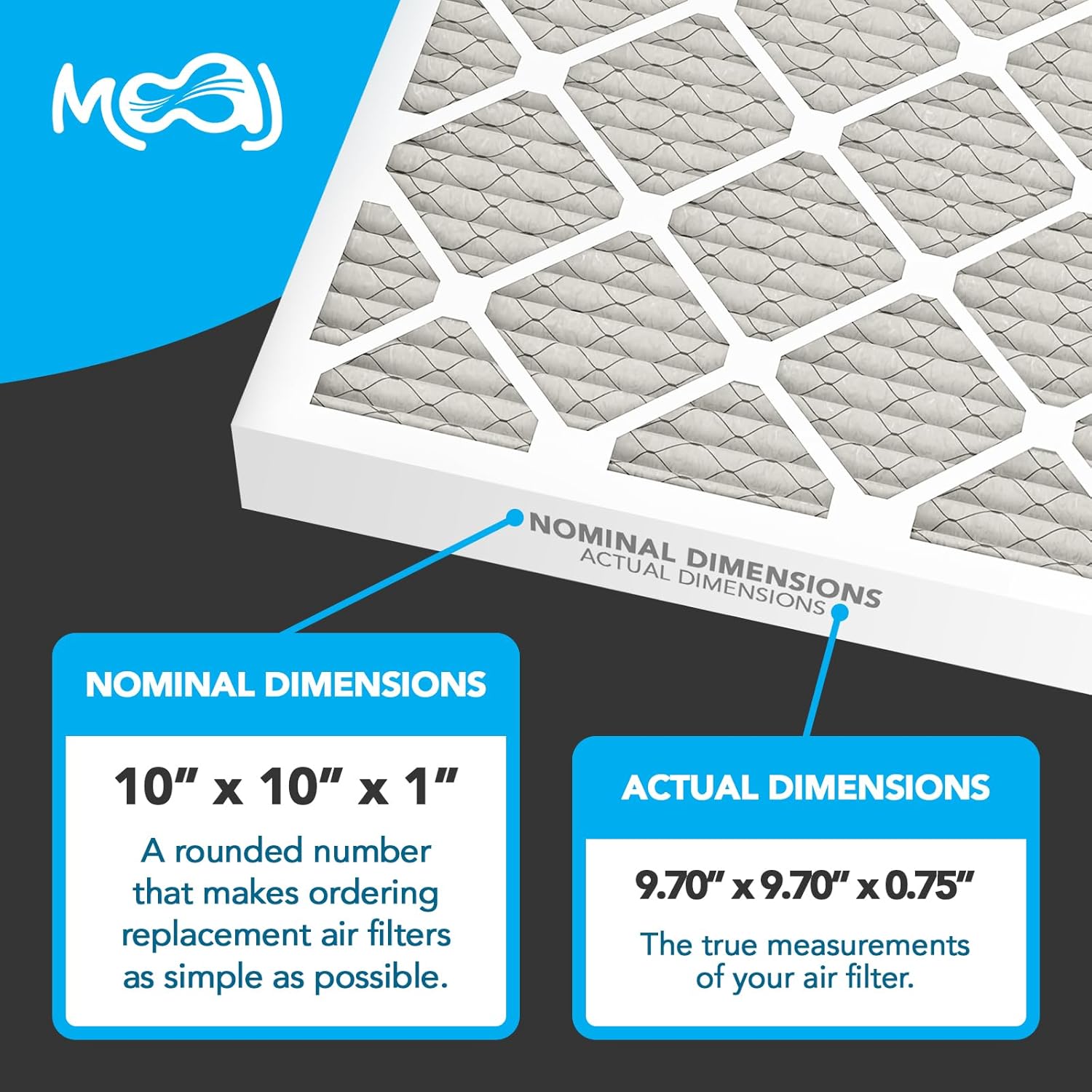 10x10x1 Air Filter (4-PACK) | MERV 8 | MOAJ Advanced Dust Defense | BASED IN USA | Quality Pleated Replacement Air Filters for AC & Furnace Applications | Actual Dimensions: 9.70” x 9.70” x 0.75” (in)