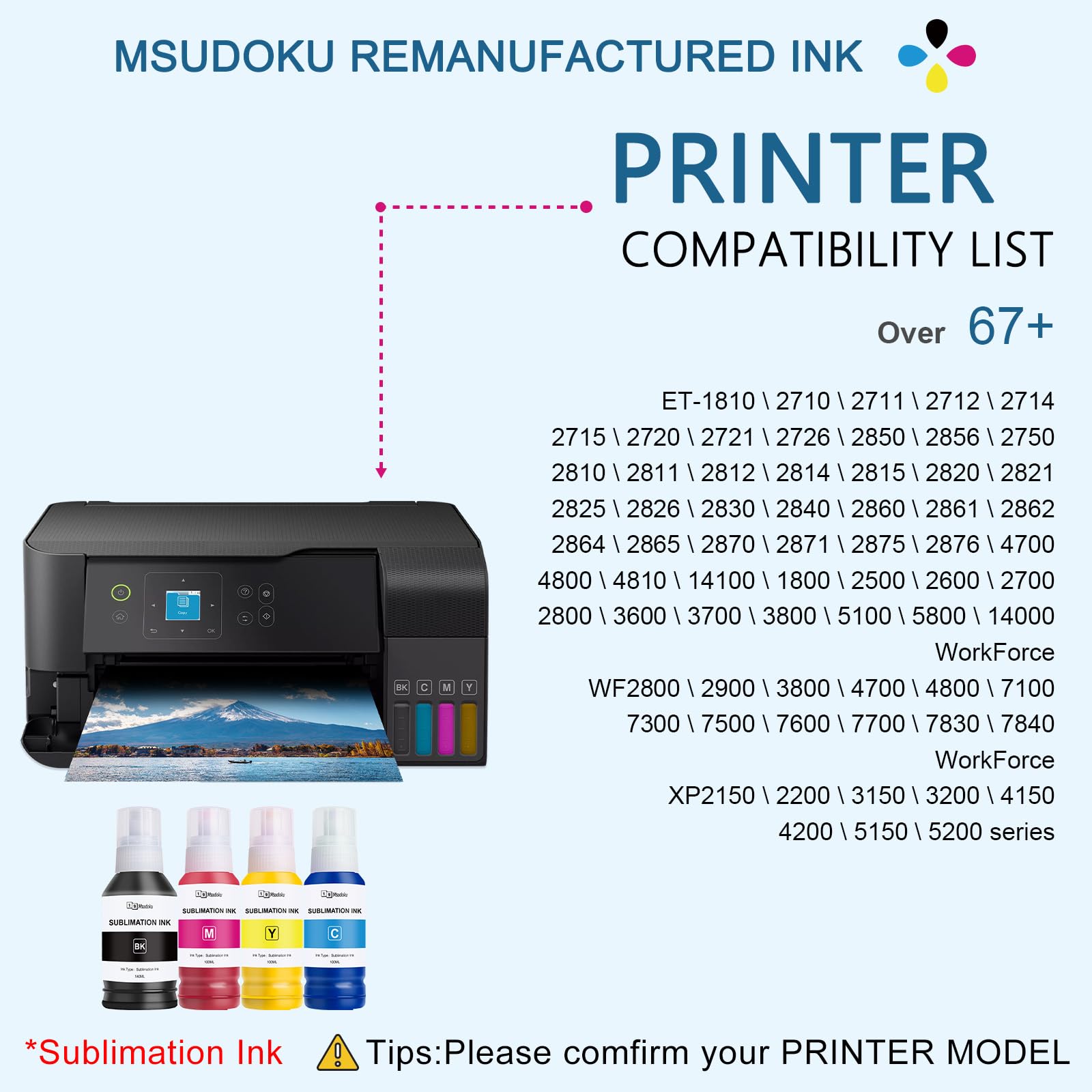Atrament Sublimacyjny 440ML Kompatybilny z Epson E104 E102 Drukarką | Kompatybilny z ET-2870 ET-4810 ET-4800 ET-2815 ET-2810 ET-2820 ET-2830 2850 2856 do Termotransferowych Koszulek Ceramicznych