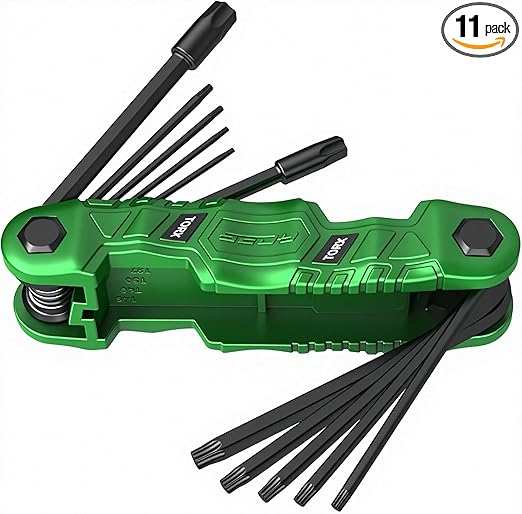 11-Piece Large Folding Torx Key Set (T9–T55), Heavy Duty Folding Star Wrench Set, Portable Tool for Archery, Bike Repair, Furniture, and Basic Home Maintenance