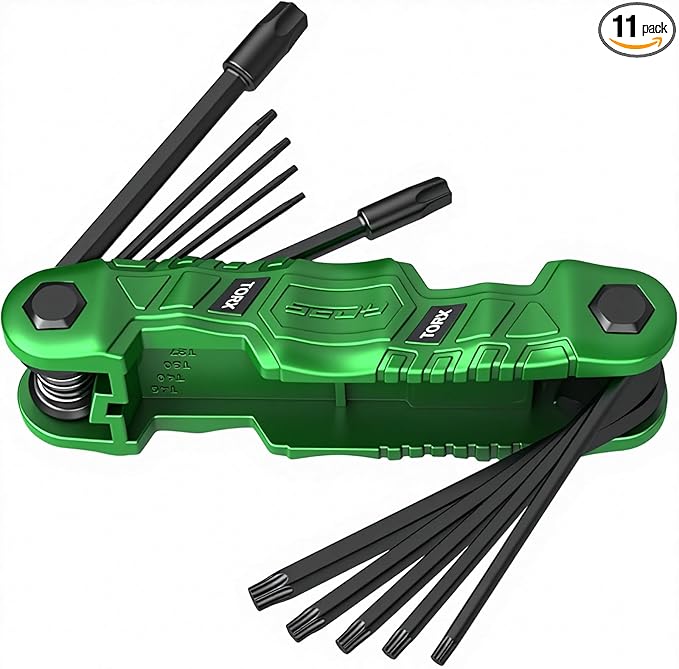 11-Piece Large Folding Torx Key Set (T9–T55), Heavy Duty Folding Star Wrench Set, Portable Tool for Archery, Bike Repair, Furniture, and Basic Home Maintenance