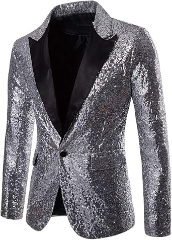 Cloudstyle Mens One Button Sequin Dress Suit Jacket Party Festival Tuxedo Sport Coat