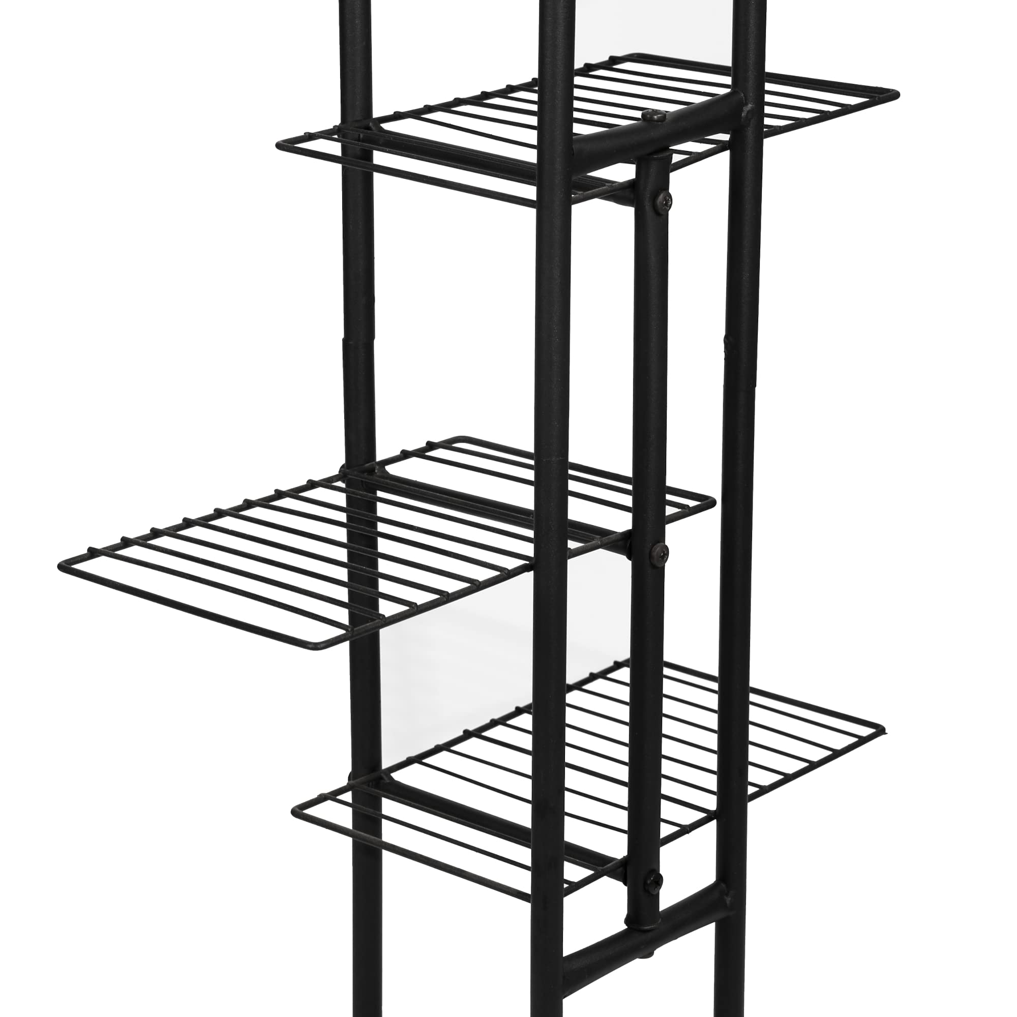 Étagère à Plantes 4 Niveaux - Support Métal Et Panneau Particule - Design Noir Et Effet Bois 67x34cm