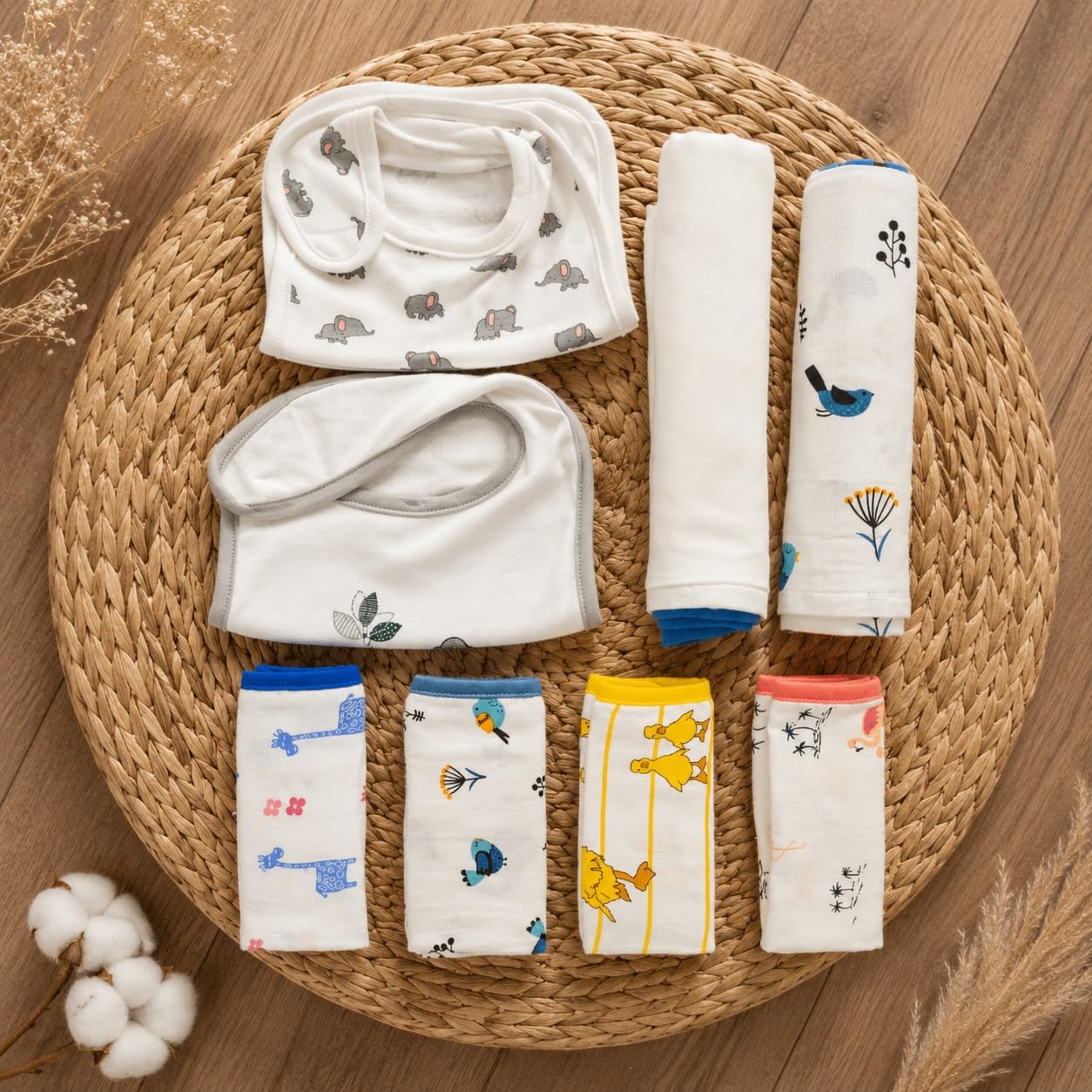TINYLANE - Curated For You! Newborn Baby Products Gift Set (8 Pcs), Essential Clothing Kit for Infants of 0-3 Years, Skin Friendly Swaddles, Bibs, & Washcloths, Winter Special, Ideal Baby Shower Pack-picture-36