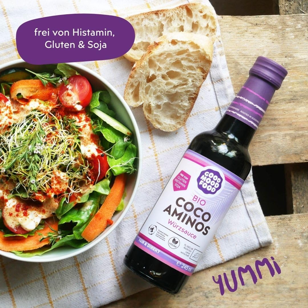 Goodmoodfood Bio Coco Aminos Würzsauce - Alternative Sojasauce, Vegan, Glutenfrei, Histaminfrei, Sojafrei, Umami Geschmack, für Marinaden, Dressings, asiatische Gerichte, als Topping - 2x500 ml
