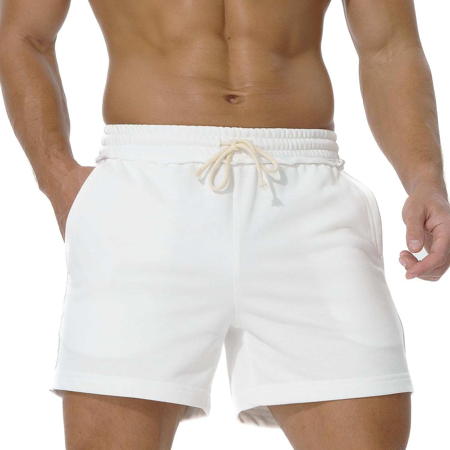 AIMPACT Mens Athletic Gym Shorts 5/5.5 Inch Cotton Casual Shorts Elastic Waist Joggers Sports Sweat Shorts with Pockets - Image 2