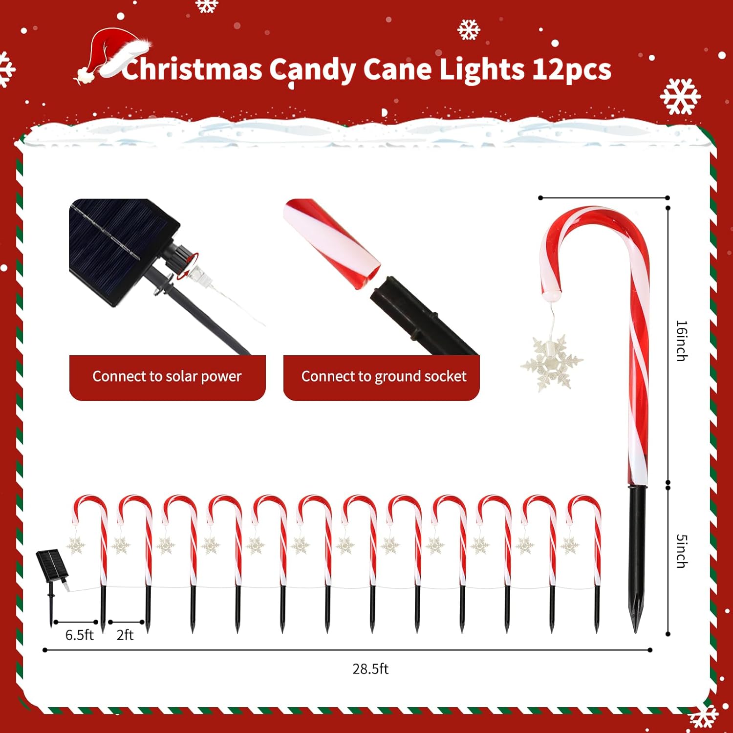 21" Solar Candy Cane Lights Christmas Decorations Outdoor 12 Pack Jumbo Candy Cane Pathway Lights with 8 Modes LED for Party, Patio, Garden, Lawn & Yard Decor