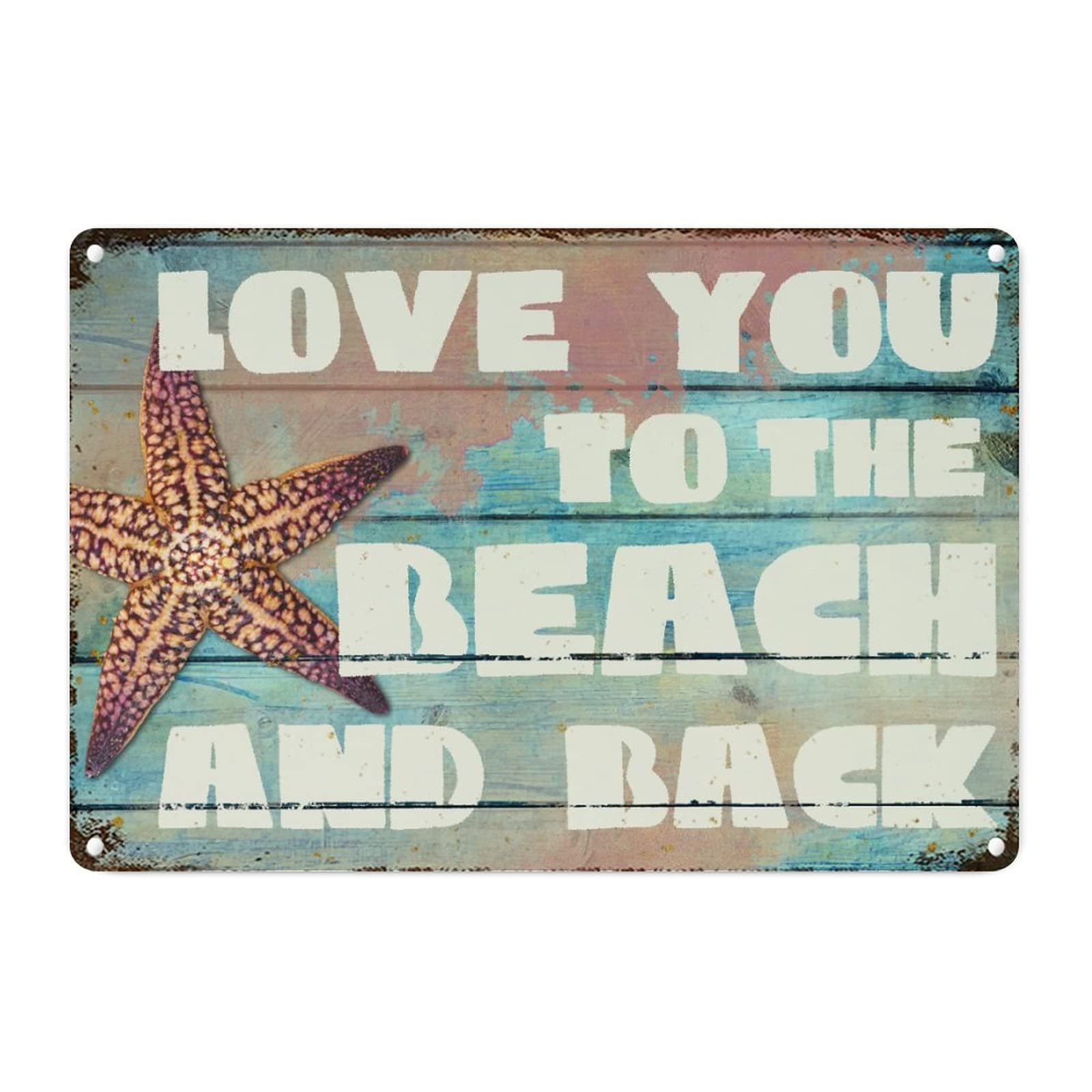 Targa In Metallo Decorativa I Love You To The Beach And Back, Tema Spiaggia, 20x30 Cm, Vintage, Per Camera Ragazza