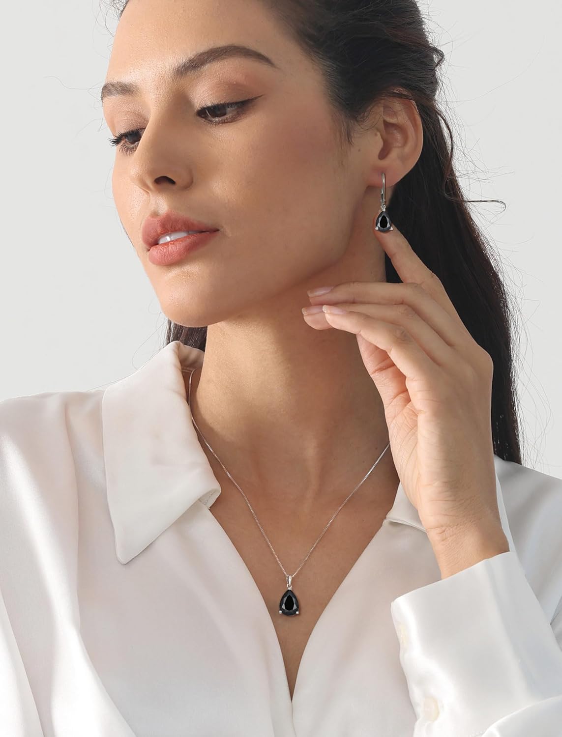 YL Teardrop Necklace 925 Sterling Silver Solitaire Pendant 9x12 MM Pear Cut Birthstone Jewelry for Women - Image 2