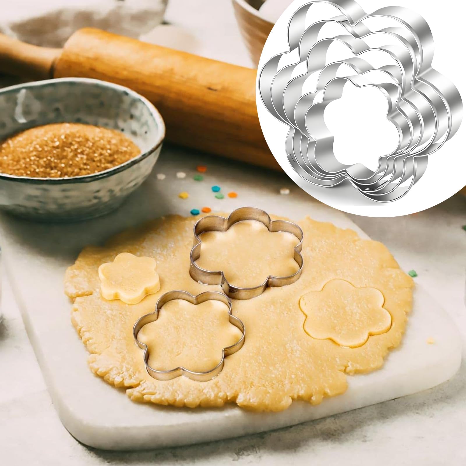 Wjelet 5 Stück Ausstechformen, Blumen Ausstecher Set,Edelstahl Plätzchen Ausstecher für Kekse,Fondant,Backen,DIY Desserts,Weihnachten und Ostern Präzise Keks Ausstecher (Blume) Küche, Haushalt & Wohnen
