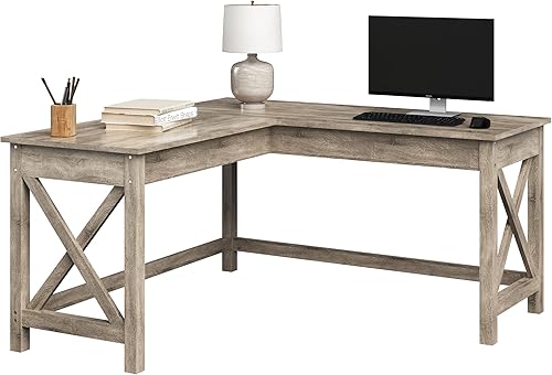 Lavish Home Escritorio para computadora en forma de L gris acabado de madera gris