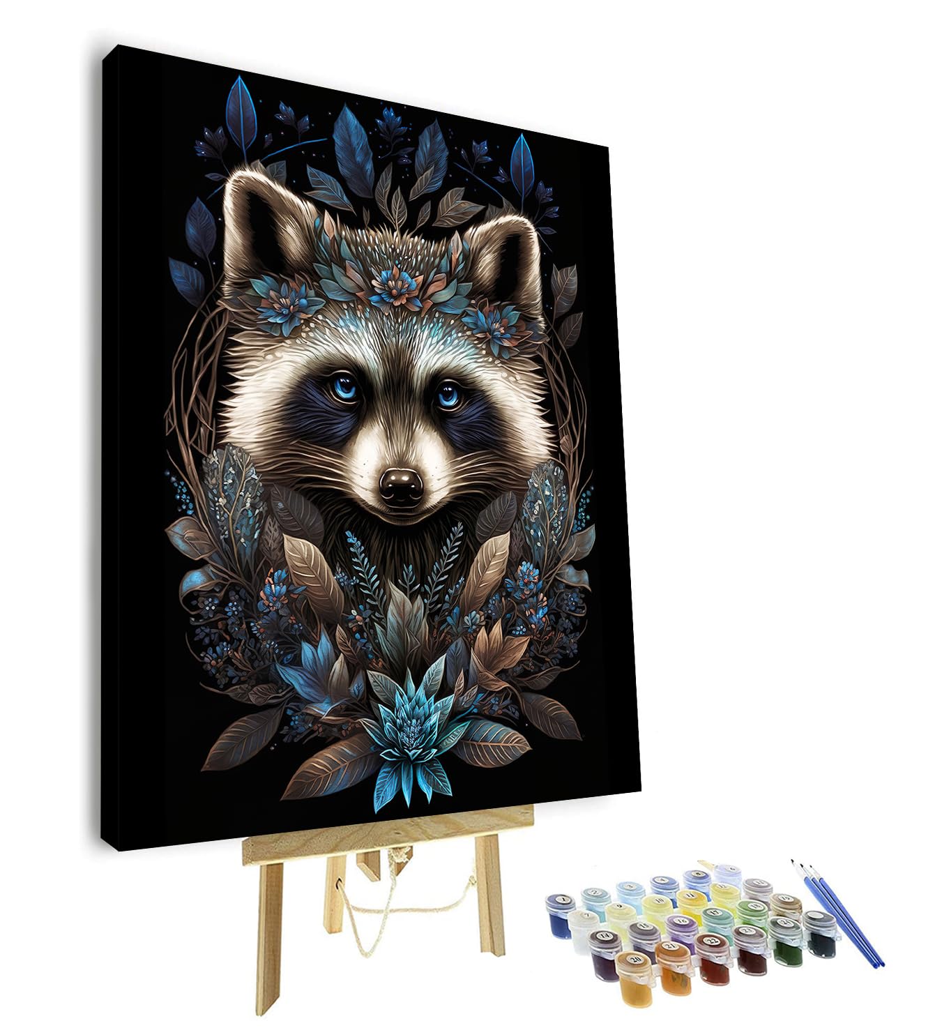 TISHIRON DIY Paint by Number for Adults Raccoon Paint by Numbers Paint Kits for Adults Acrylic Painting Paintwork with Paintbrushes Animal Color by Numbers Oil Painting Art Crafts 16"x20"(with Frame)
