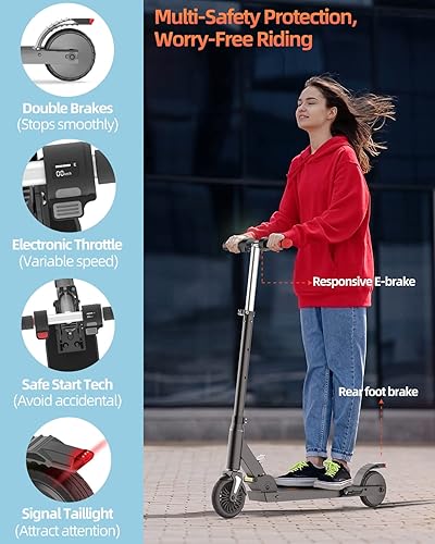 Miniatura 4 de Patinete eléctrico para niños de 6 a 16 años, motor de 150 W de hasta 11 millas por hora y 8 millas, pantalla LCD, 3 velocidades y alturas