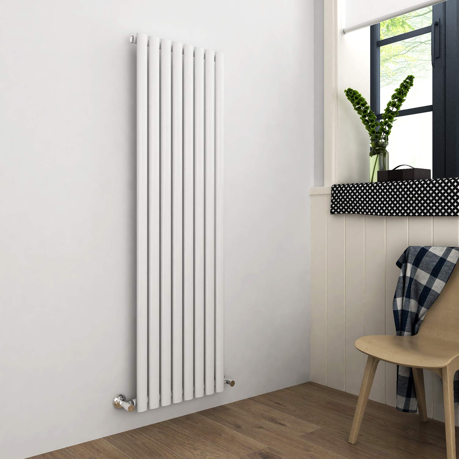 ELEGANT White Column Vertical Radiator 1600 x 480mm single Column Designer Modern Radiator for Kitchen Bedroom Hallway — image 1