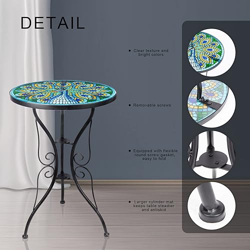 Miniatura 4 de VCUTEKA Mesa auxiliar de patio, mesa de centro para exteriores, mesa de centro bistró, mesa auxiliar para plantas, mesa de porche pequeña, pavo real