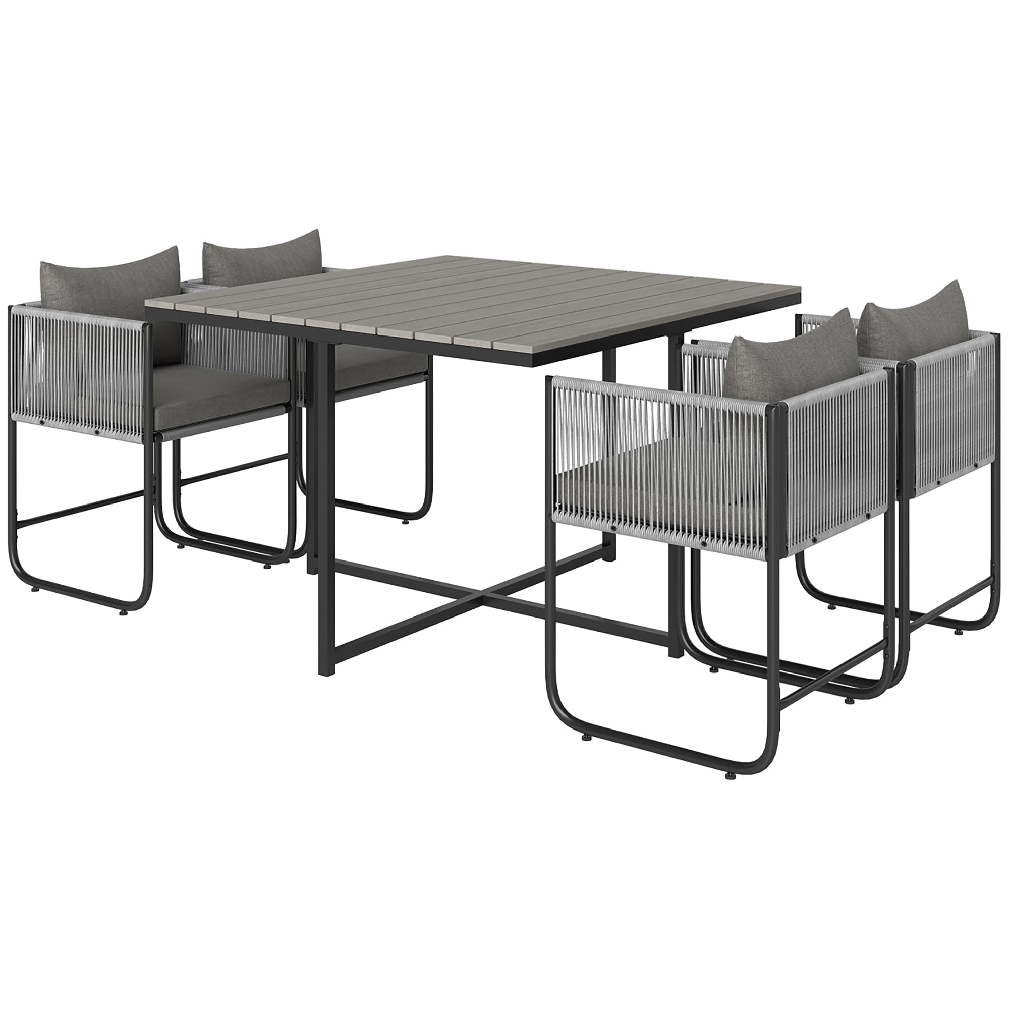 Outsunny 4 Seater Rattan Cube Garden Dining Set Grey