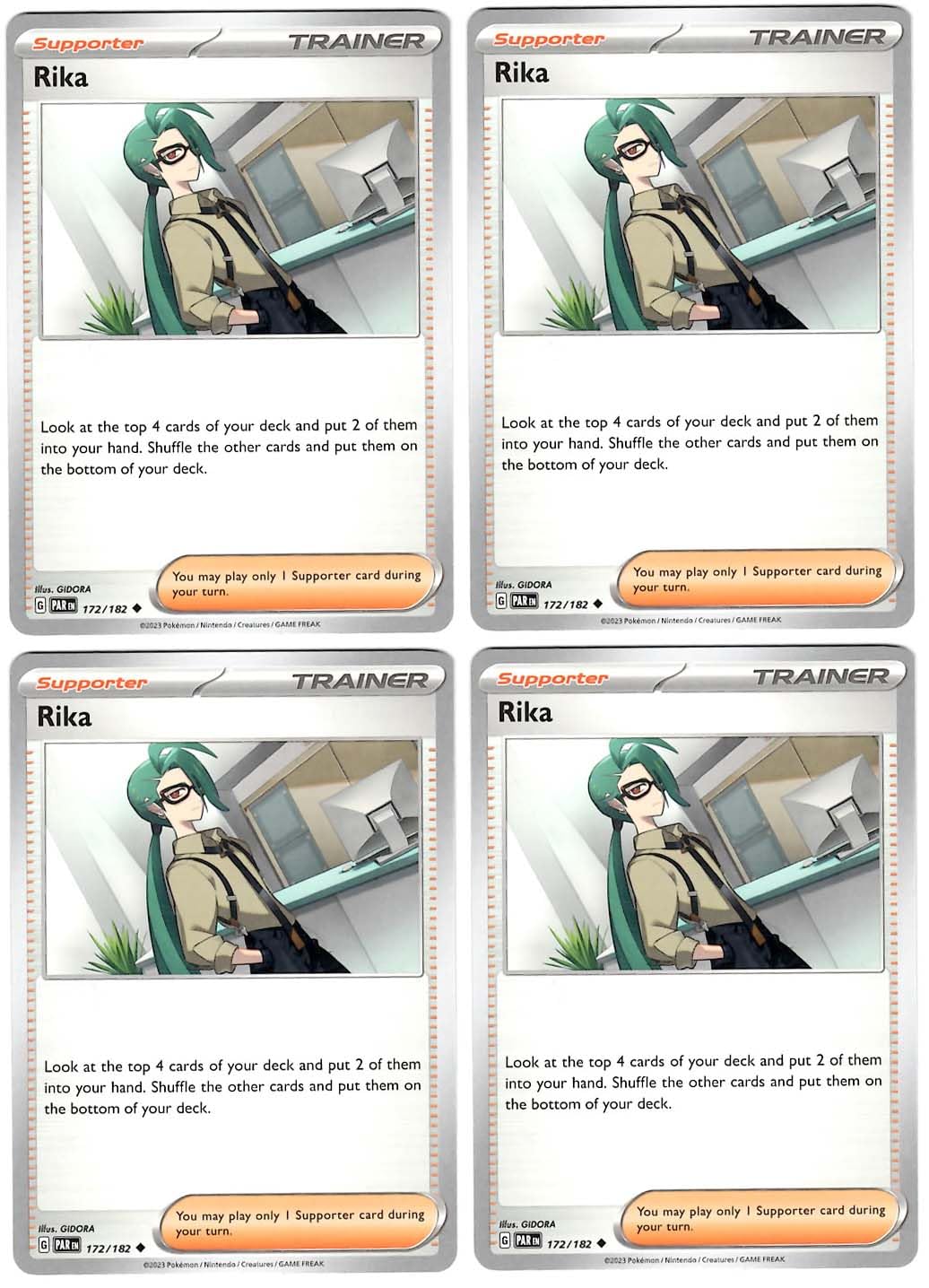 Rika 172 182 - Paradox Rift - Pokemon Trainer Card Lot x4 - Playset