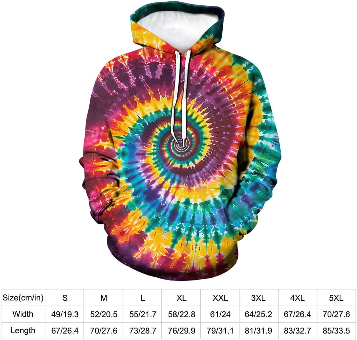 Color Rainbow Printed Hoodie Tie Dye Sweatshirt Fashion Graphic Pullover for Men Women - Image 5