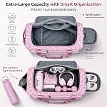 FIORETTO Women's Gym Duffle Bag with Shoes Compartment, 30L Capacity, Ideal for Travel, Gym, Sports, Duffel, Weekender, Leopard Pink, Gym Bag
