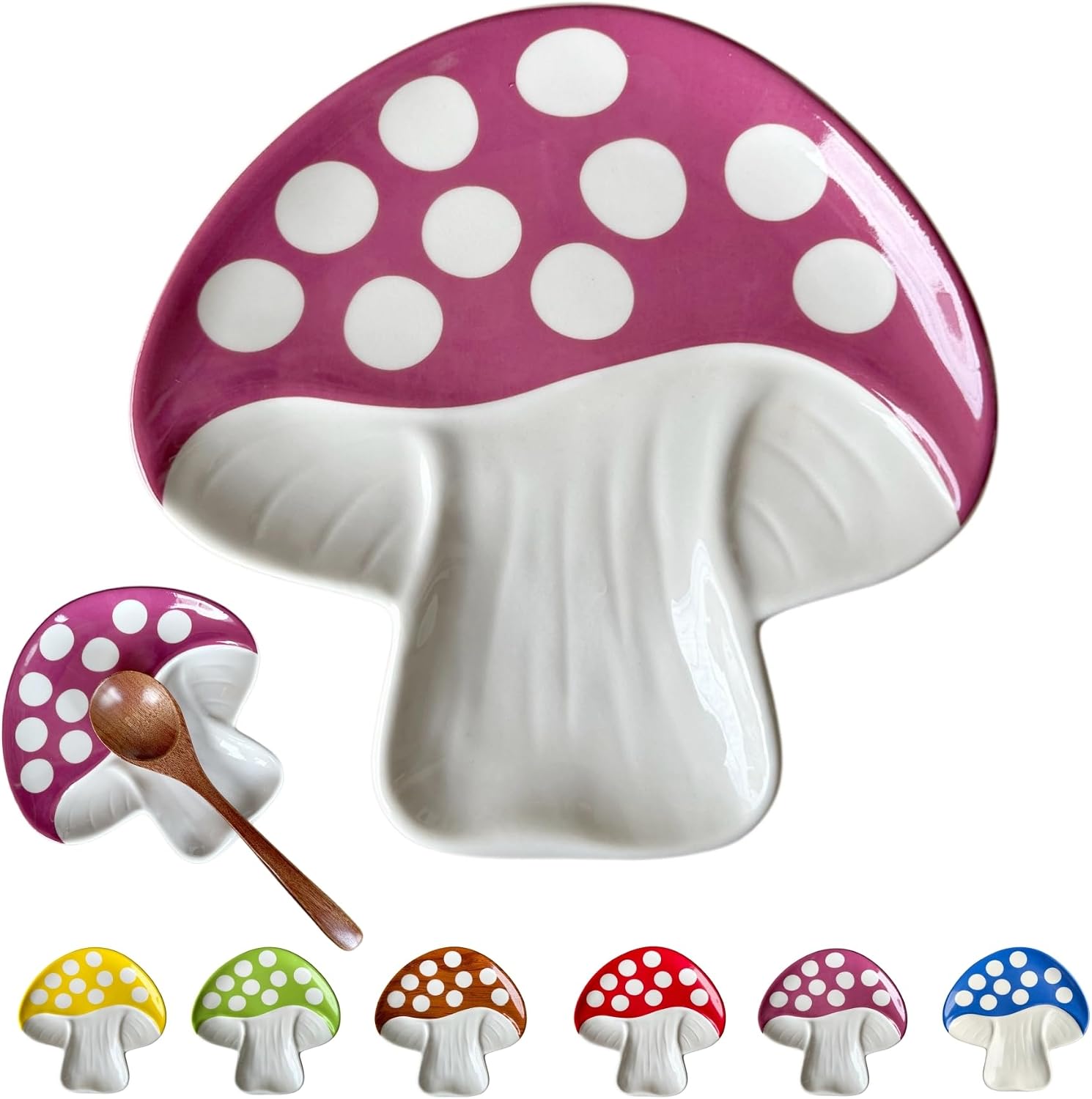 Ceramic Spoon Rest for Stove Top & Kitchen Counter Spoon Holder for Stove & Cooking Spoon Holder for Ladle Cute Spoon & Utensil Rest Tong Spatula Rest, Mushroom Kitchen Decor & Accessories (Purple)