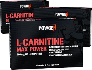PowGen L-Carnitine Max Power – Pre and Post Workout Carnipure Capsule Supplement with L-Carnitine Tatrate, Guarana Seed and Caffeine – 180 Capsules - with Free E-Book Guide