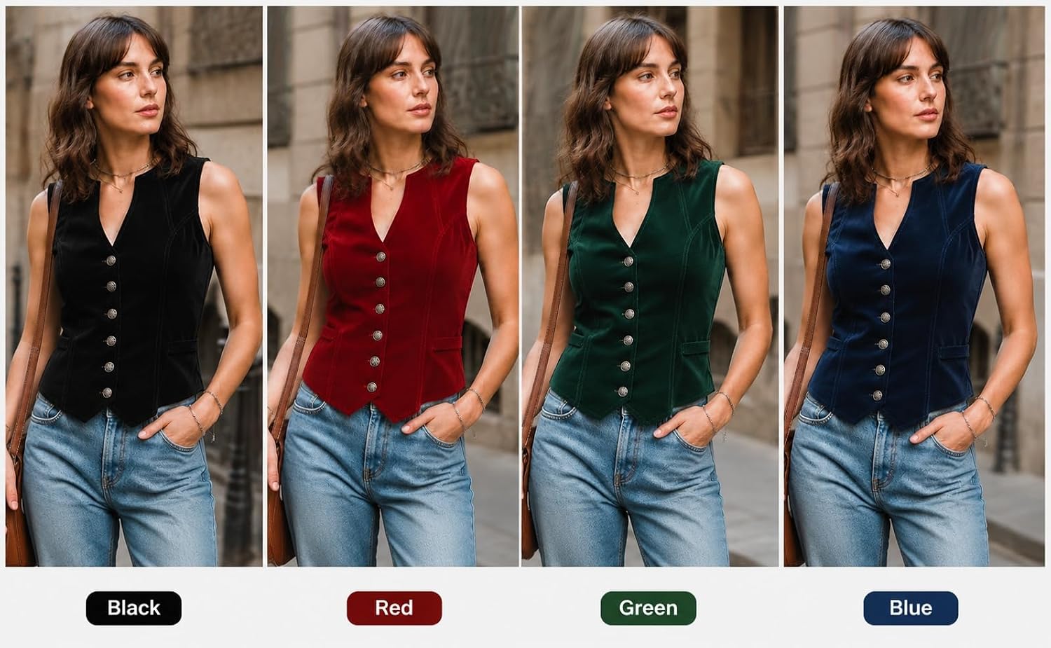 BPURB Vintage Velvet Vest for Women V Neck Cropped Sleeveless Casual Tops Regular Fitted Jacket Waistcoat