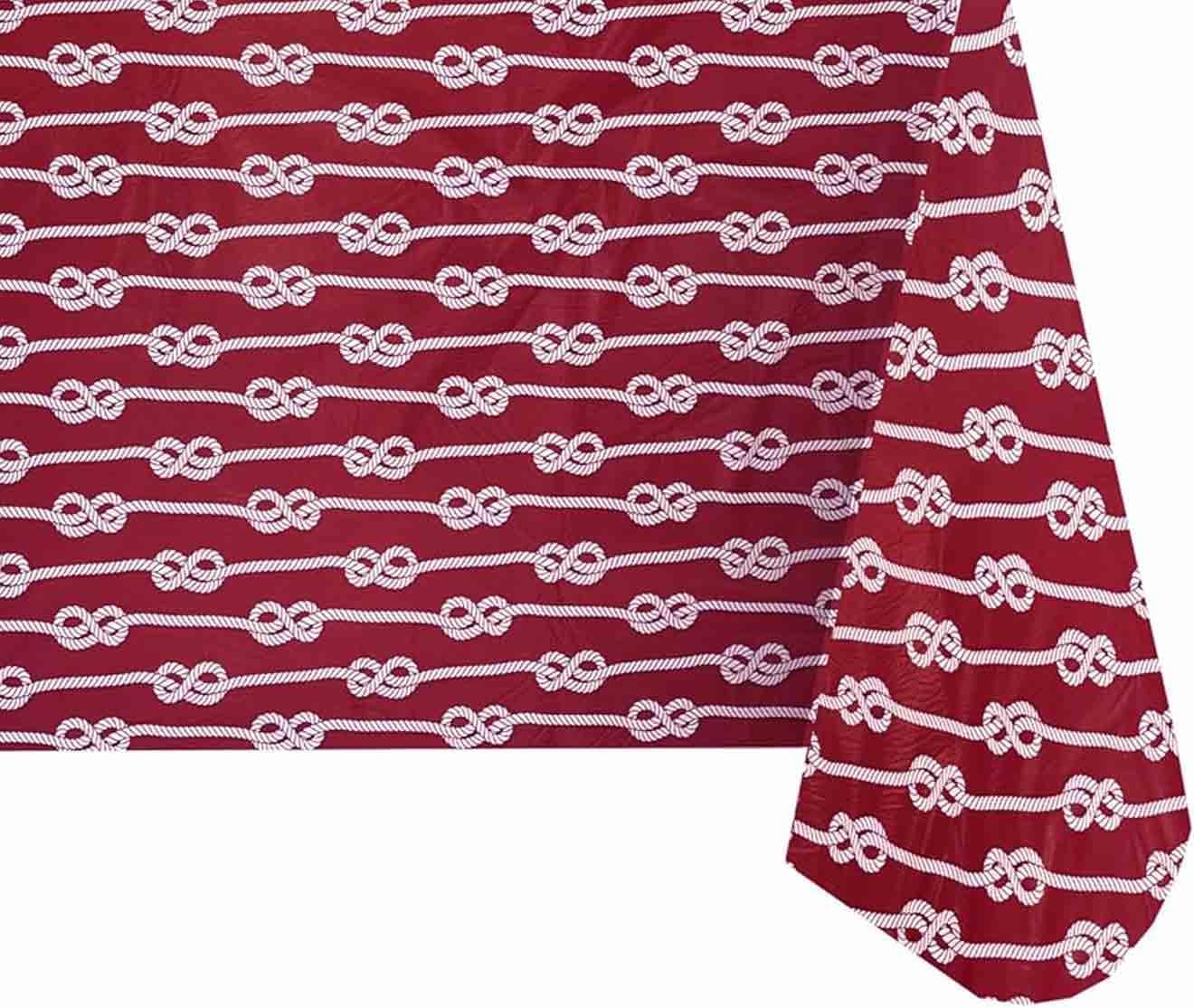 Newbridge Rectangle Vinyl Tablecloth with Flannel Backing, Red Nautical Rope Stripe, 60 x 84 Inch, Coastal Striped Indoor Outdoor Wipe Clean Picnic, BBQ and Dining Table Cover