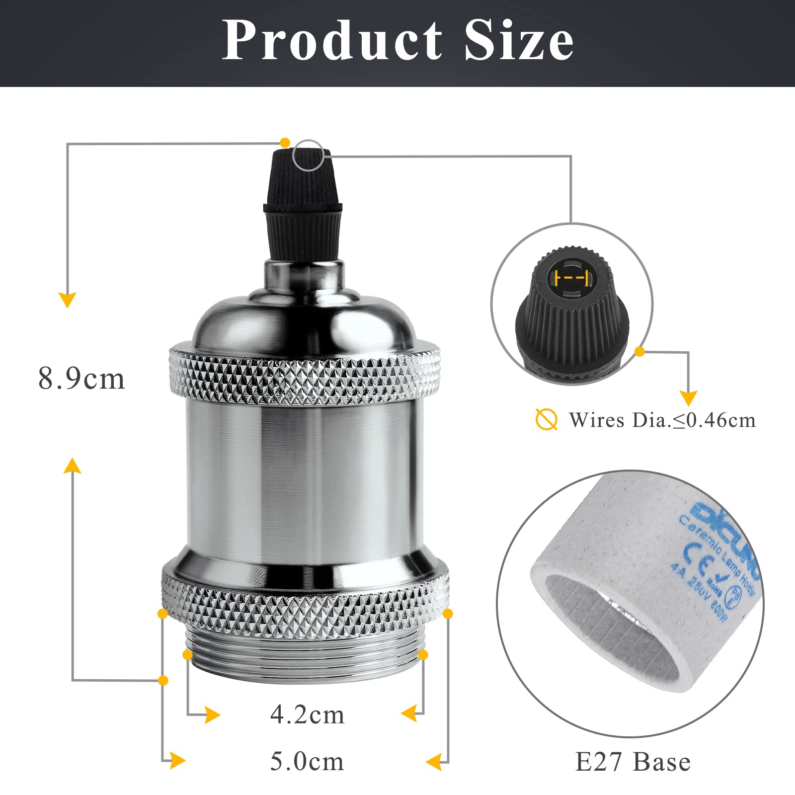 DiCUNO E27 Vintage Portalampada, Edison retro lampada a sospensione, Adattatore in ceramica solida, 10 Pezzi di colore cromato socket