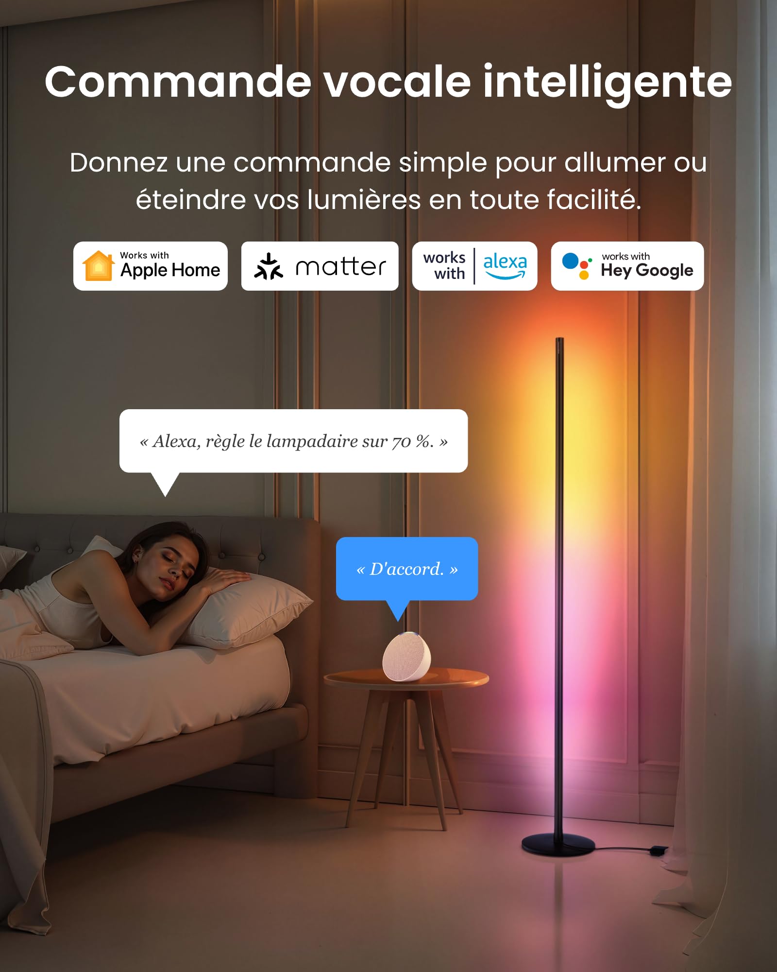 SwitchBot Matter RGBICWW Lampadaire sur Pied, Blanc Chaud et Froid, Lampe sur Pied Compatible avec Apple Home, Alexa, Google Home, 1200lm, 16 Millions Couleurs, Synchronisation Musicale, Modes Scène