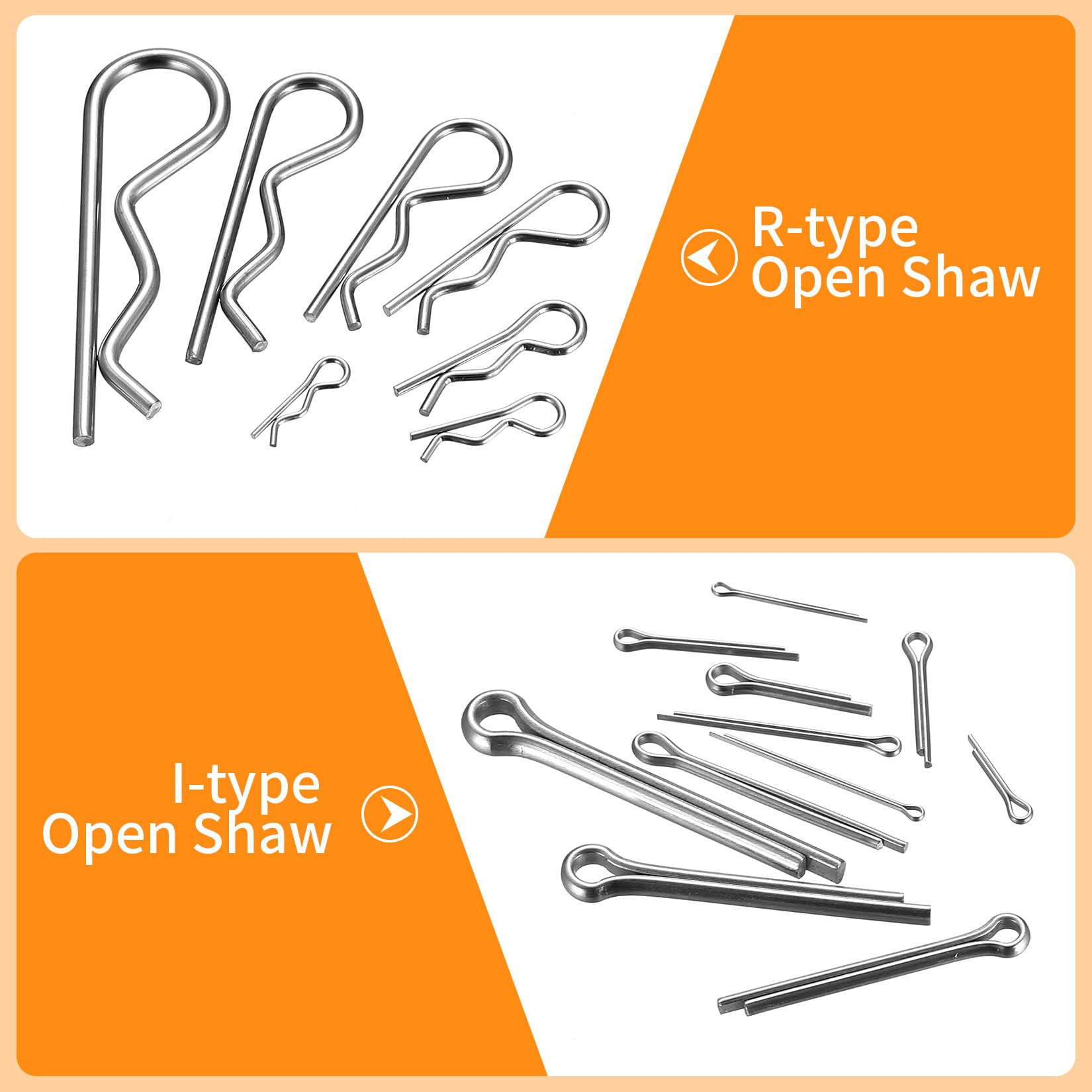 Assortimento di Coppiglie Elastiche Cotter Pins, Spaccate e R Clips Set per Trattori Auto