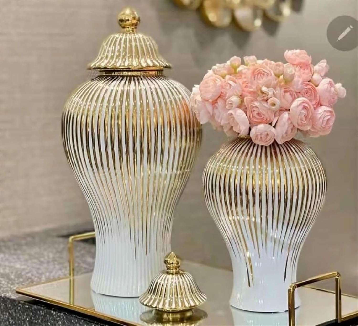 Ginger Jar Ginger Jars for Home Decor Modern Ceramic Ginger Jar Vase Cream and Gold Ginger Jars Decorative Jars Temple Jar-
