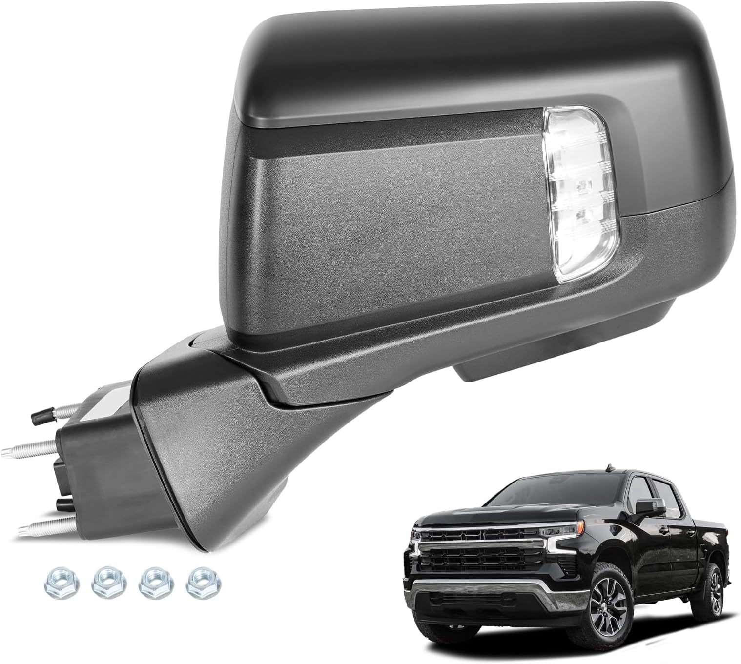 USSBAYE Side Mirror Compatible with 2019-2025 Chevrolet Chevy Silverado 1500 RST Side View Mirror Primed Cover - GM1320588 84898862 (15 Pins & Left Driver Side)