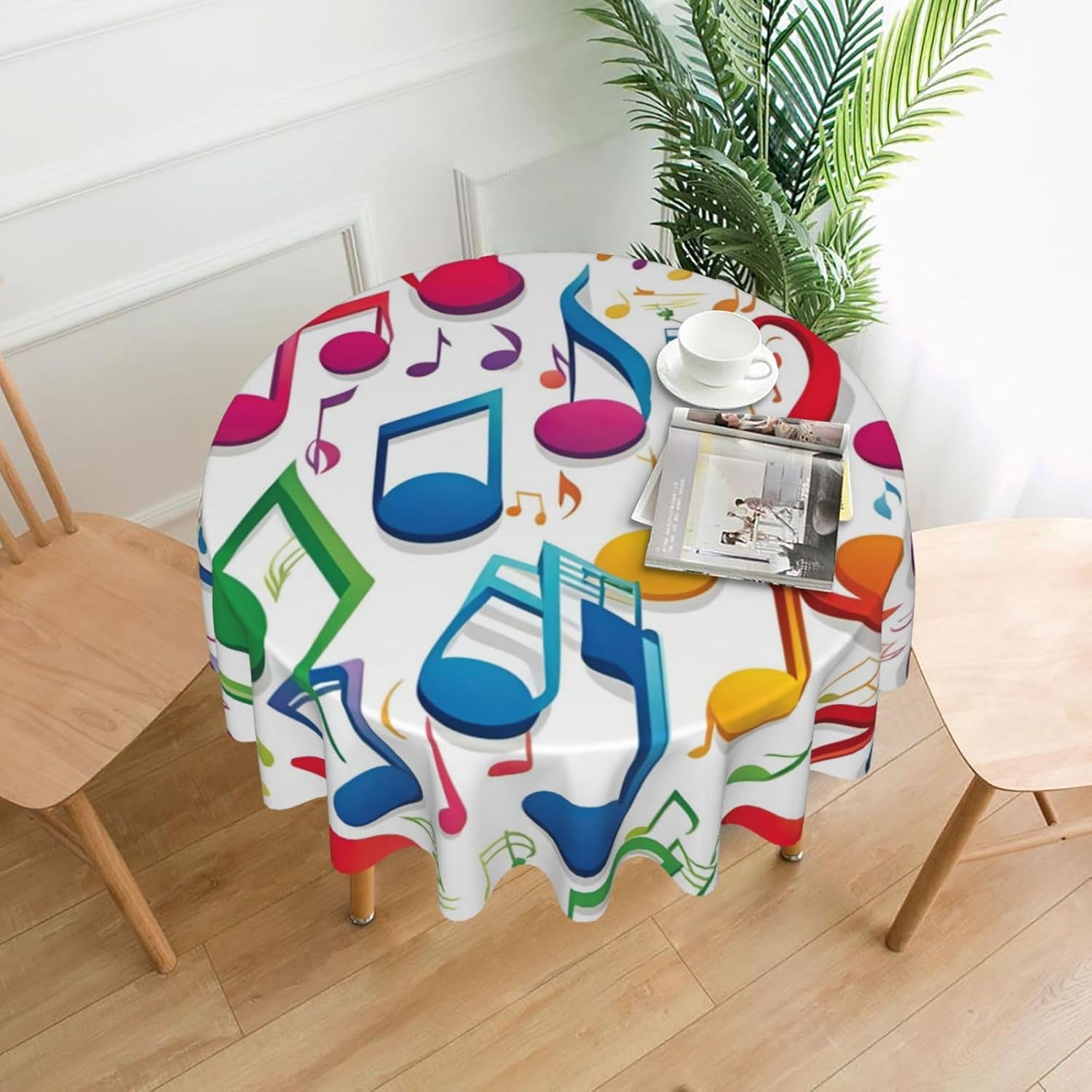 Colorful Music Notes 1 Print Wrinkle Free Dining Table Cover for Birthday Party Farmhouse Tablecloths Up to 60 x 60 Inches