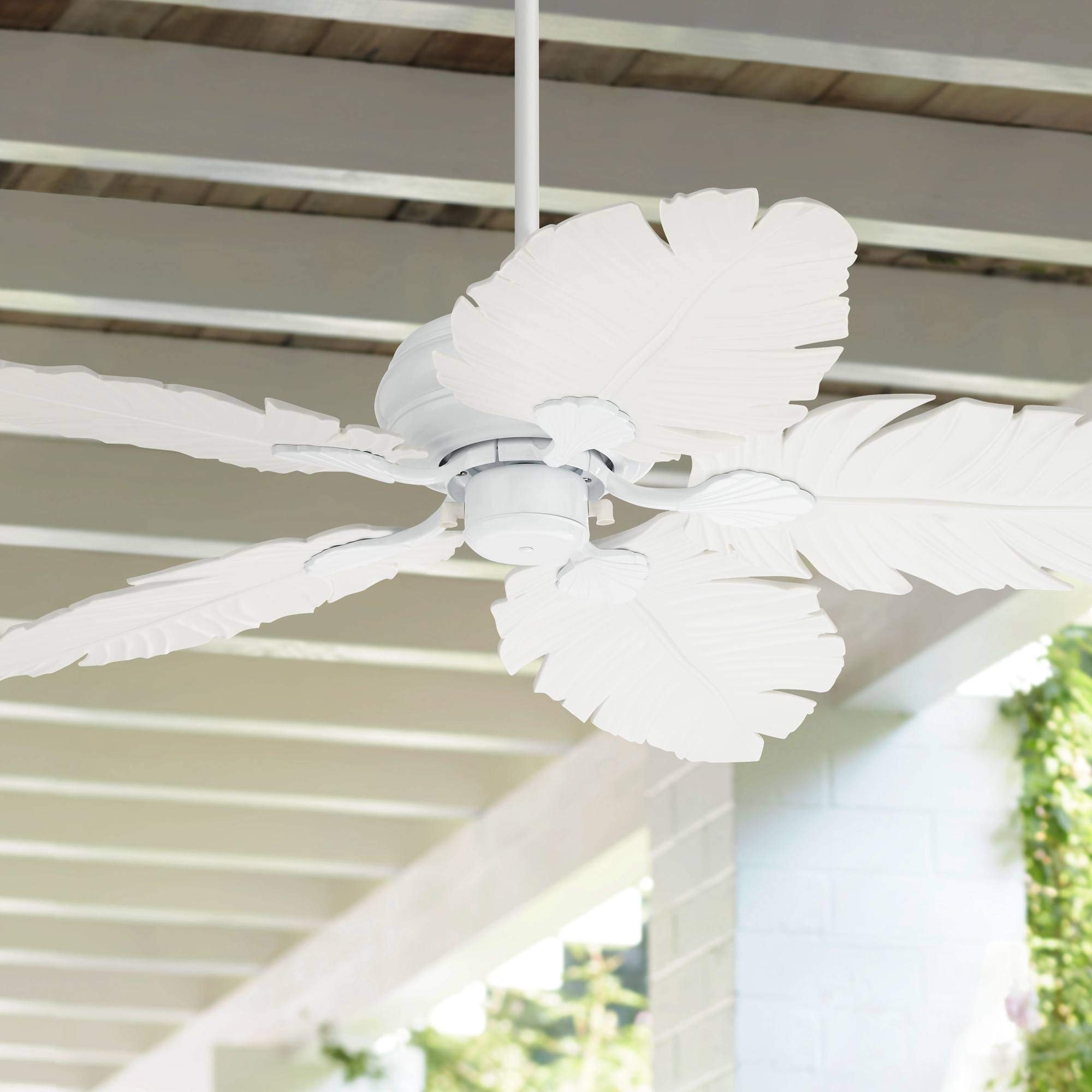 Buy 52" Tropical Coastal Country Cottage Indoor Outdoor Ceiling Fan White Palm Leaf Blades Wet