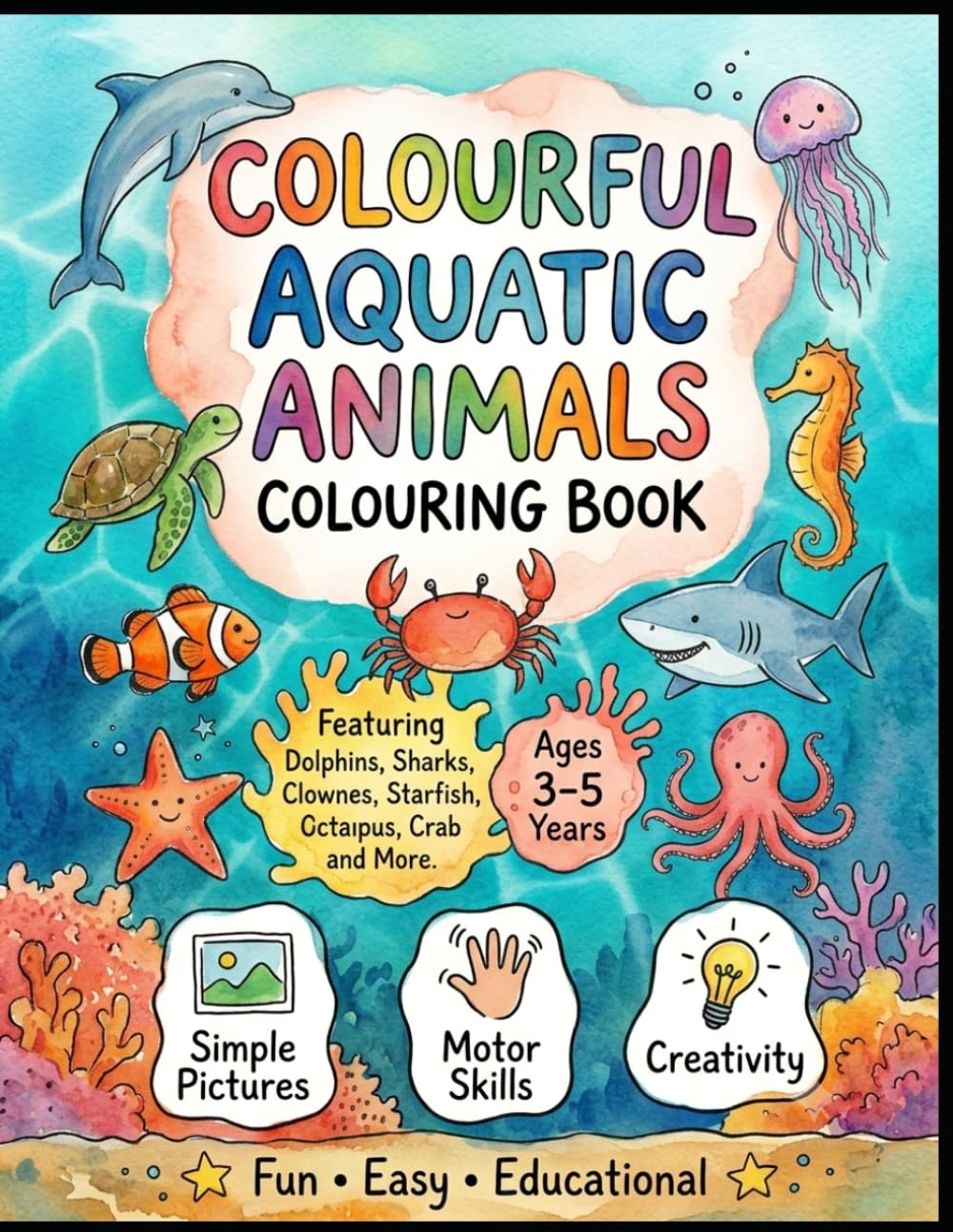Colourful Aquatic Animals Colouring book - For Toddlers: Featuring Dolphins, Sharks, Whales, Turtels, Seahorses and many more